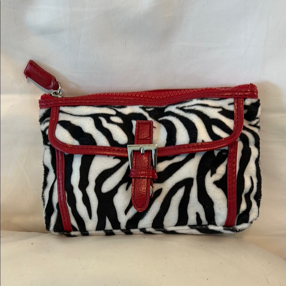 Zebra Print Clutch with Red Accents
